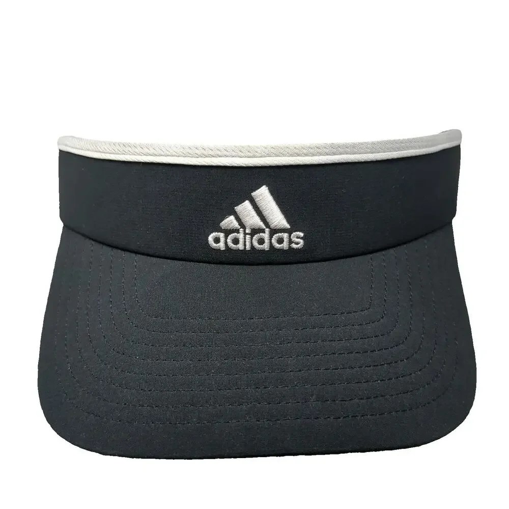 Adidas Visor Black One Size Hat Embroidered Logo Recycled Poly Spandex Tennis